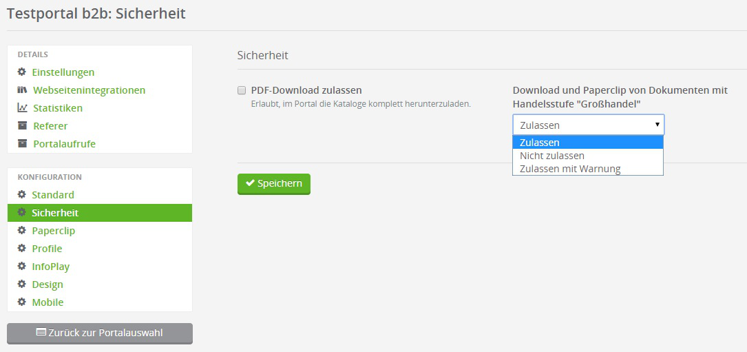 Sicherheitseinstellung für Portale