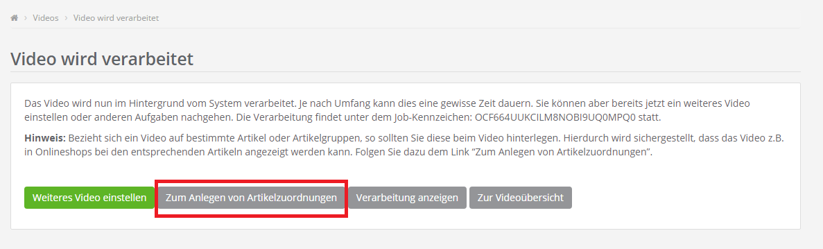 Folgeschritte Video Arikelzuordnung