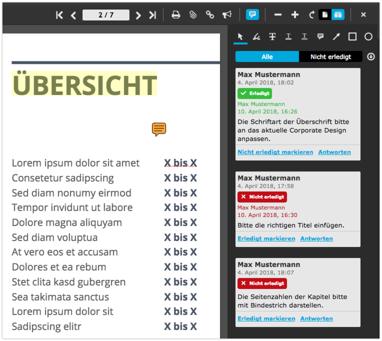 Kommentar-Workflow im Portal