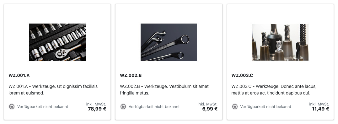 Anzeige von Preisen an Produkten im Portal